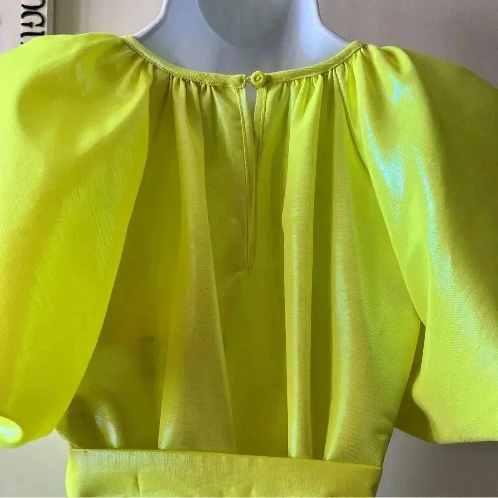 NEW Christopher John Rogers Target Neon Yellow Iridescent Belted Midi Dress XXS - Picture 7 of 15
